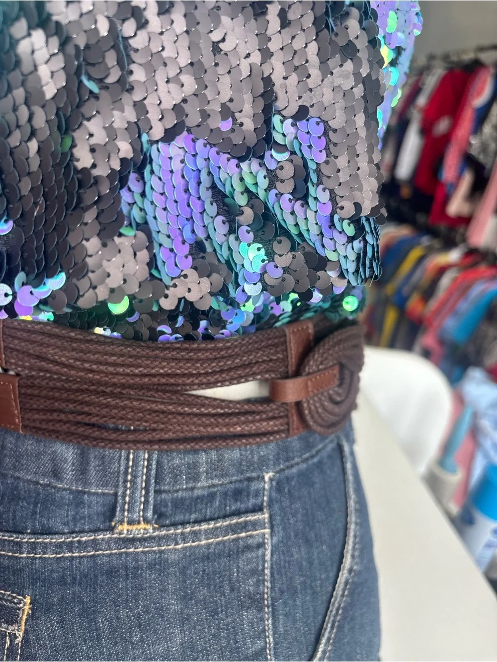 Vintage Y2K Braided Brown Elastic Waist Belt for Women - Stretch Casual Style